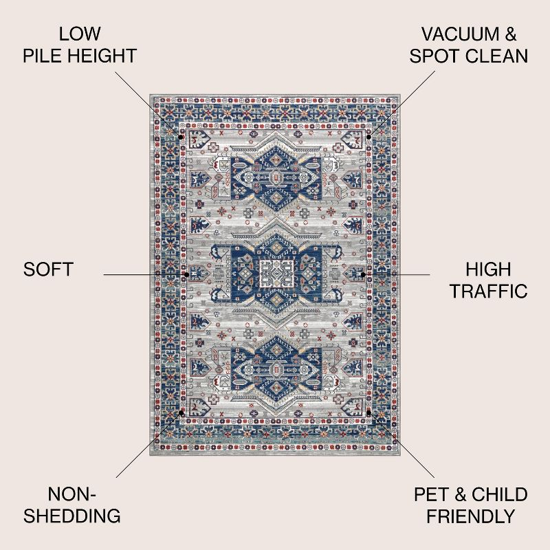 4'x6' Modern Persian Vintage Moroccan Area Rug, Light Grey/Blue - JONATHAN Y