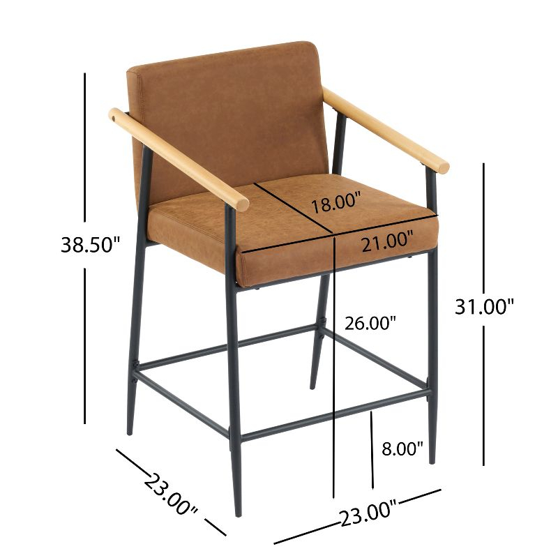 Christopher Knight Home Emil Mid Century Modern Upholstered Counter Stool with Iron Frame (Set of 2), Brown