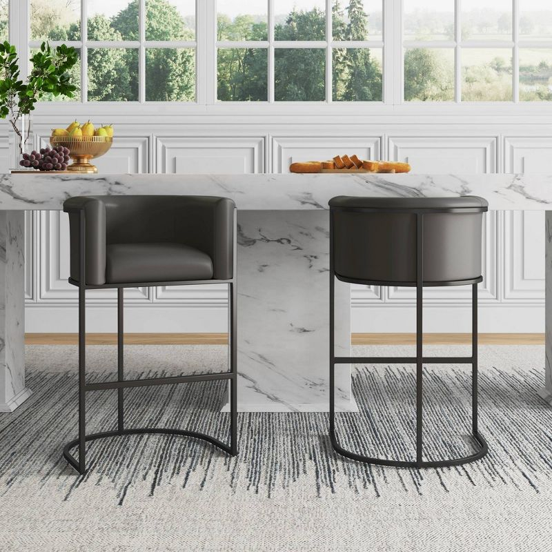 Manhattan Comfort Cosmopolitan Metal Counter Height Barstool Pebble: Upholstered, Low Back, Armrest