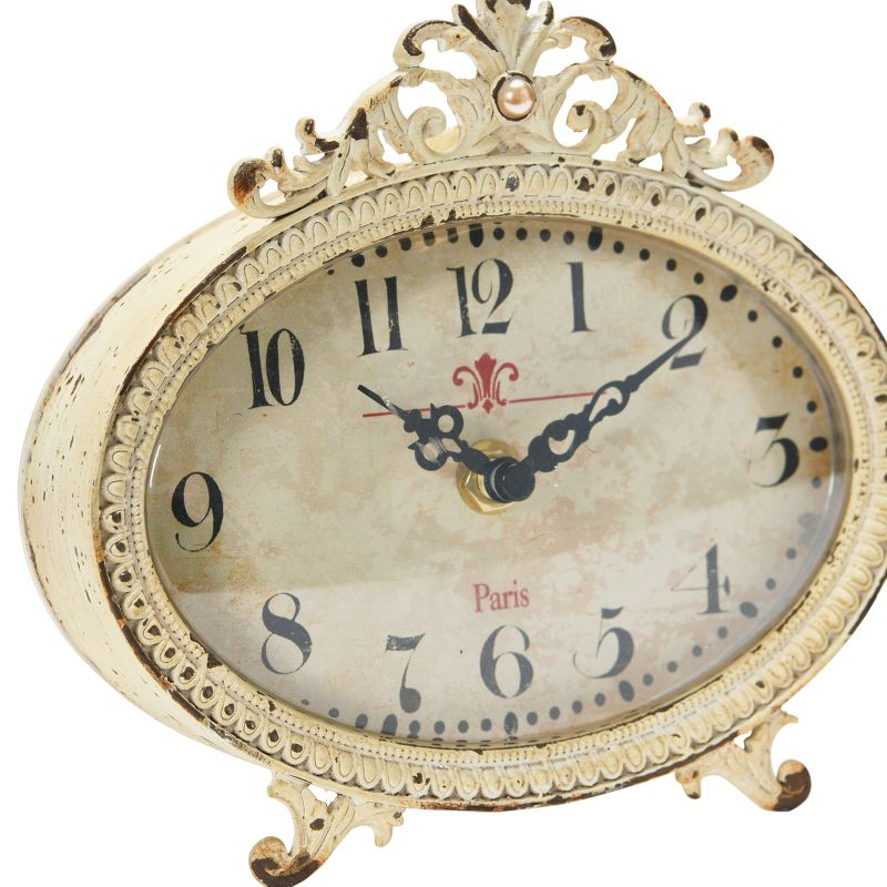 Storied HomeDistressed Pewter Mantel Clock, Cream