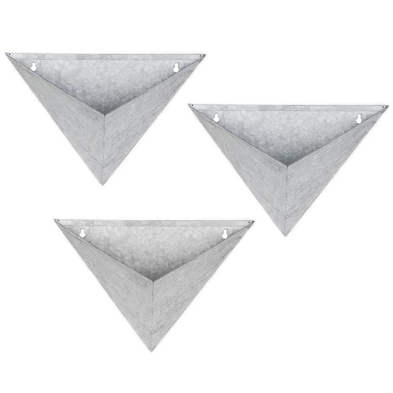 Modern Home Living Wall Galvanized Steel/Zinc Triangular Succulent/Herb Planter (Aged Zinc, Set of 3)