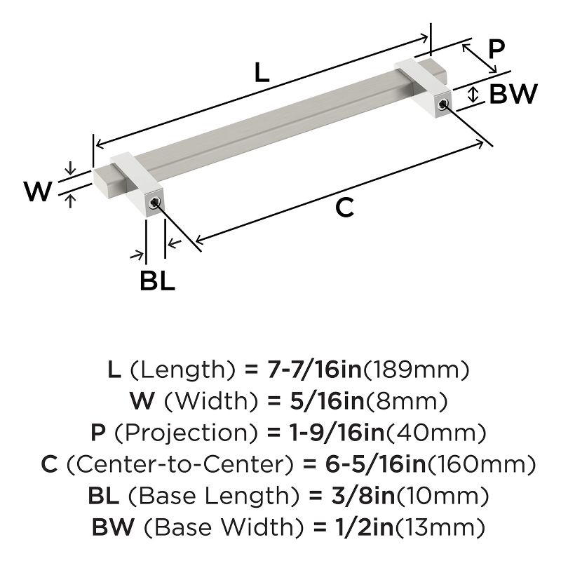 Amerock Mulino 6-5/16 inch (160mm) Center-to-Center Satin Nickel/Polished Chrome Cabinet Pull
