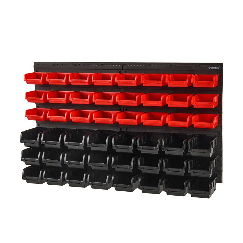 VEVOR Wall Mounted Storage Bins, 48-Bin Parts Rack Organizer Garage Plastic Shop Tool with Wall Panels, Tool Organizer for Nuts, Bolts, Screws
