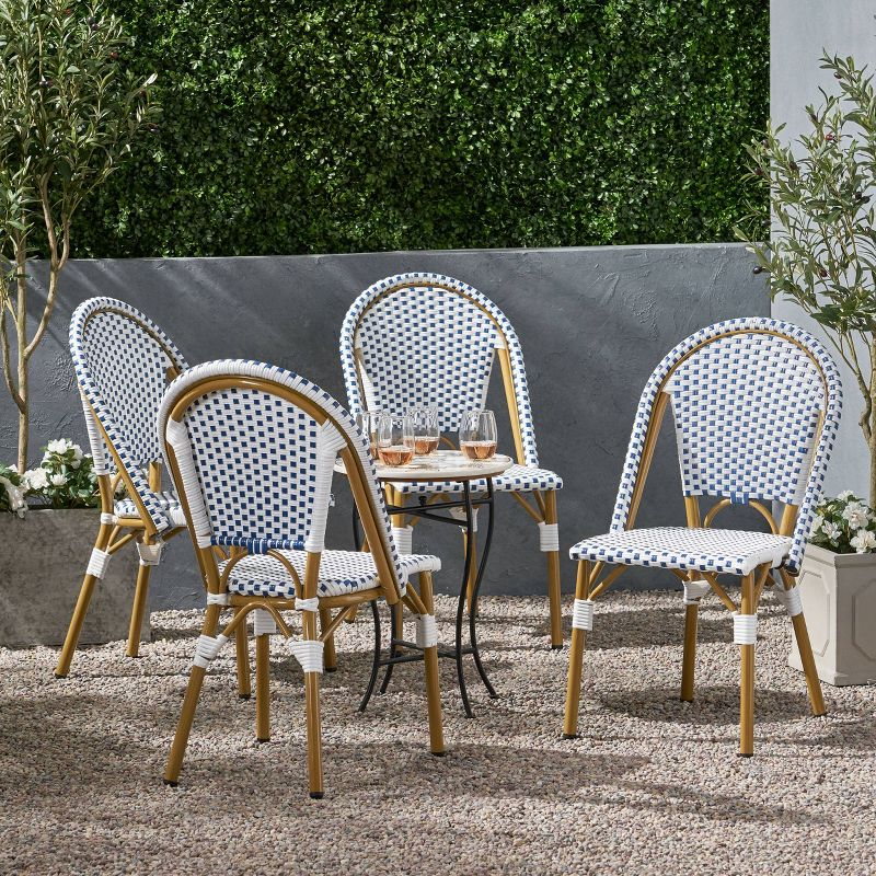 Christopher Knight Home Elize 4pk Outdoor French Cafe Chairs - Blue/White/Bamboo