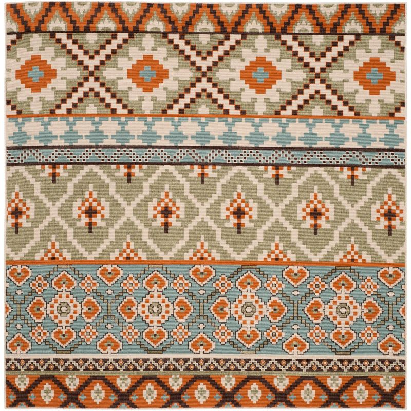 Veranda VER097 Power Loomed Indoor/Outdoor Area Rug - Green/Terracotta - 5'3"x5'3" - Safavieh.