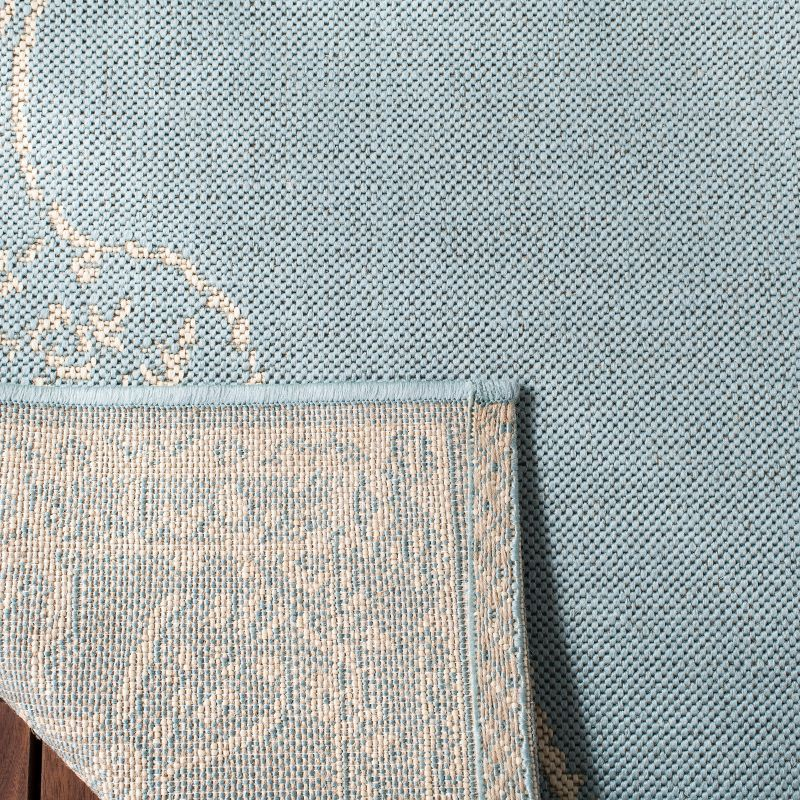 Beach House BHS180 POWER LOOMED Indoor/Outdoor Area Rug - Cream/Aqua - 4'x4' - Safavieh