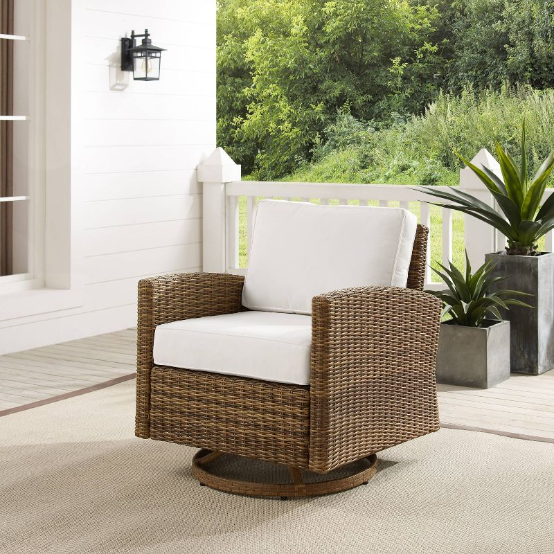 Bradenton Outdoor Steel Swivel Rocking Chair with Sunbrella White/Weathered Brown - Crosley: Resin Wicker, UV & Weather-Resistant