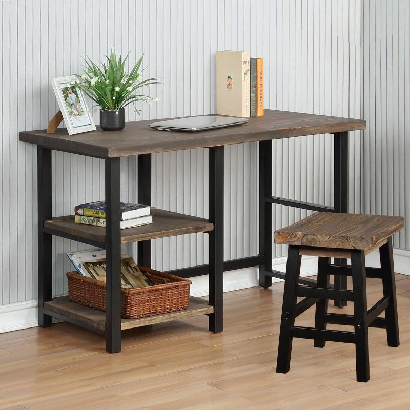 Pomona Writing Desk with Two Shelves Metal and Solid Wood Natural - Alaterre Furniture: Modern Style, Open Storage, Home Office