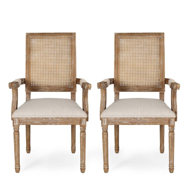 Set of 2 Maria French Country Wood & Cane Dining Chairs with Arms - Christopher Knight Home