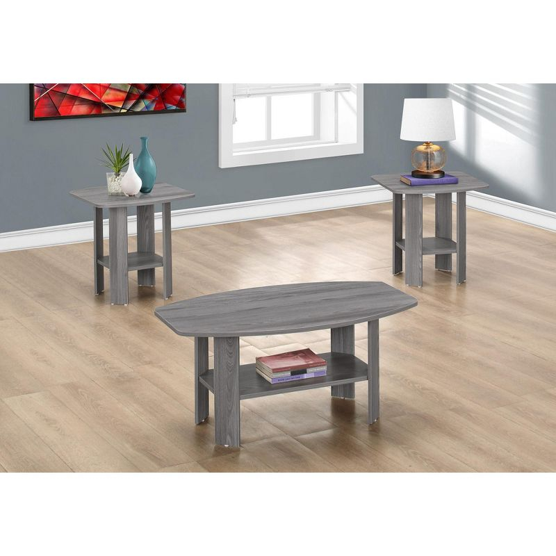 Monarch Specialties Table Set 3Pcs Set Coffee End Side Accent Living Room Laminate Grey Transitional