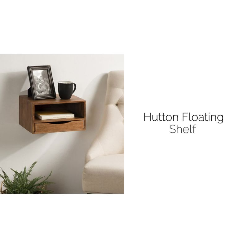 Kate & Laurel All Things Decor 12.5" x 10" x 7" Hutton Floating Wall Shelf with Drawer Rustic Brown: Wood Storage Display