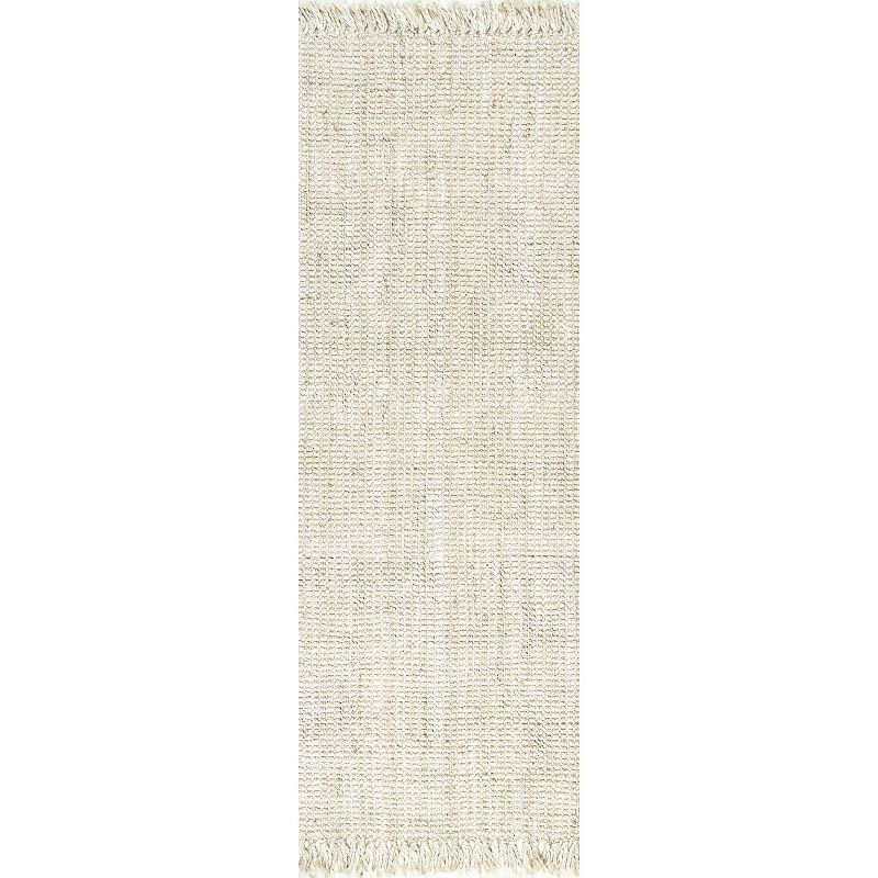 Nuloom 2x6 Daniela Jute Tassel Hand Woven Indoor Area Rug, Off White, Solid Chunky Farmhouse Design, Natural Fiber BedroomLiving Room