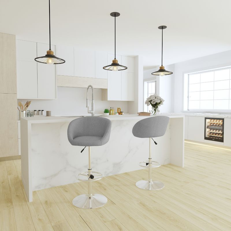 Merrick Lane Bucket Seat Bar and Dining Stool Modern Gray Fabric Stool with 360 Swivel, Adjustable Height and Chrome Footrest