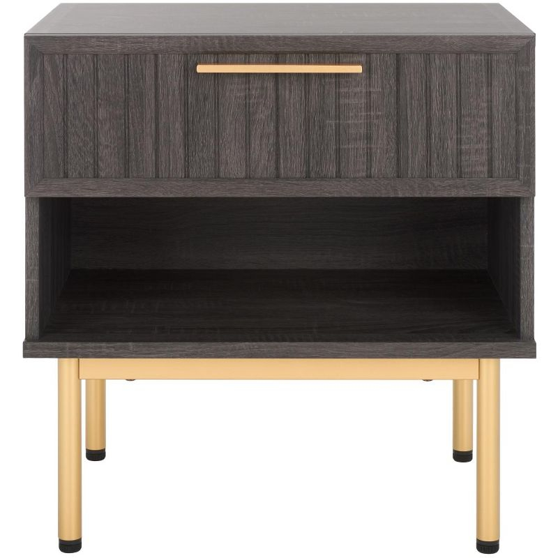 Axelle 1 Drawer Nightstand - NST9607 - Distressed Black/Gold - Safavieh
