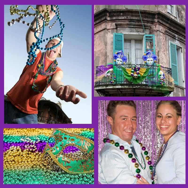 4E's Novelty 24 Pack Purple Green Gold Beads Necklaces, Mardi Gras Beads Bulk Party Supplies Festival Parade Throws Dress Up accessories