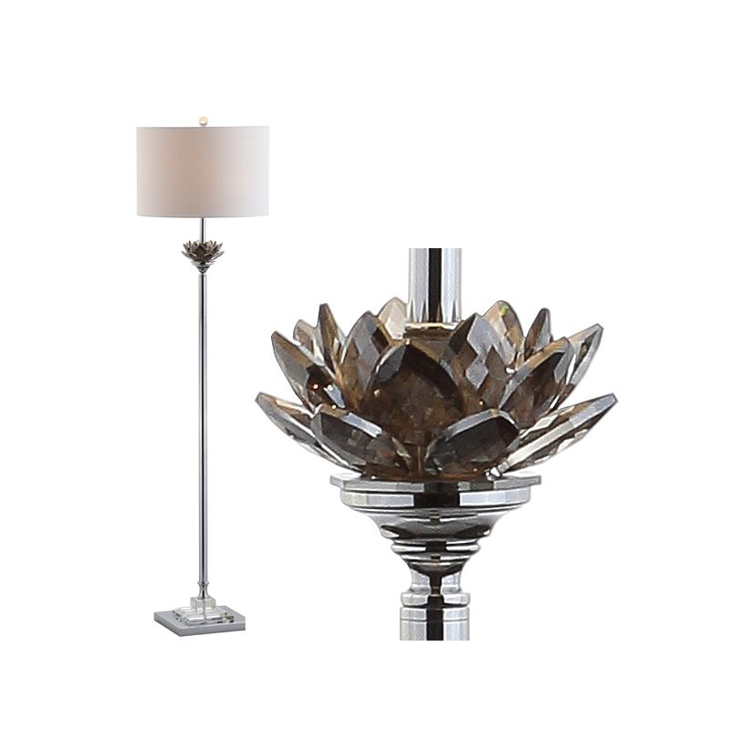 JONATHAN Y Amelia Lotus 59" Crystal/Metal LED Floor Lamp, Smoke Gray/Chrome
