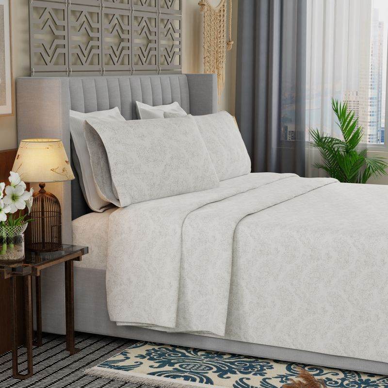 Color Sense Percale Weave Cool & Crisp Cotton Rich Sheet Set, Twin Extra Long, Grey Paisely, 4 piece