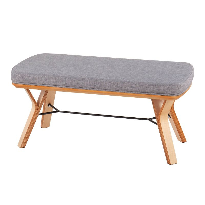 42" Folia Wood Bench Natural/Light Gray - LumiSource: Upholstered, Veneer Finish, Seats 2