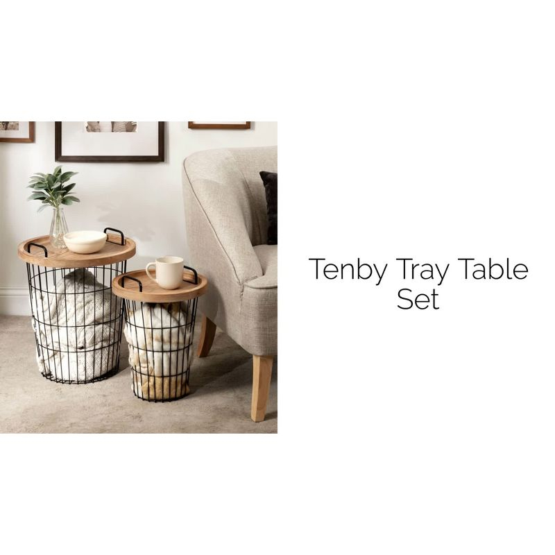 Kate and Laurel Tenby Round Metal Nesting Table, 2 piece, Rustic Brown and Black