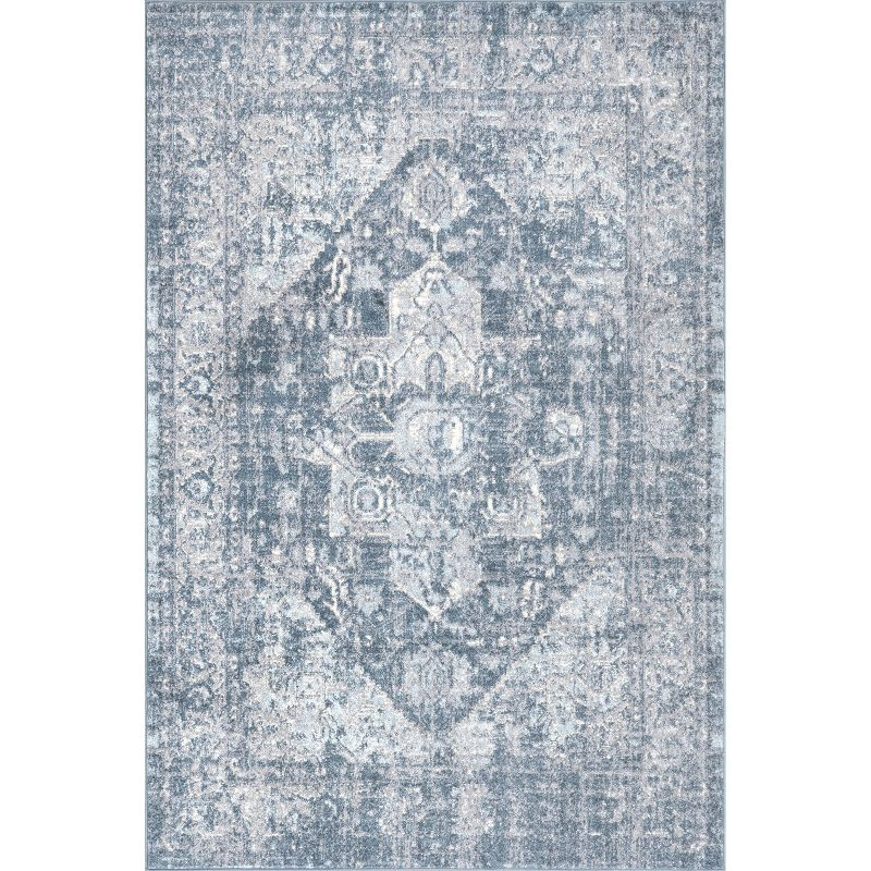Nuloom 4x6 Justine Vintage Medallion Indoor Area Rug, Blue, Faded Persian Design, Stain Resistant, BedroomLiving Room, Kitchen,