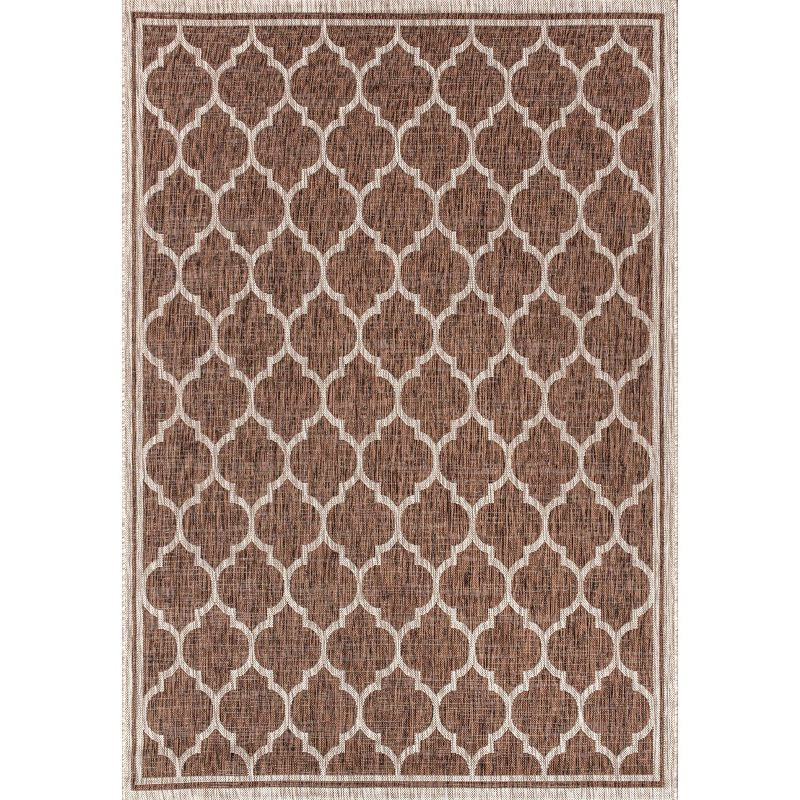9' X 12' Trebol Moroccan Trellis Textured Weave Indoor/Outdoor Area Rug, Espresso/Taupe - JONATHAN Y