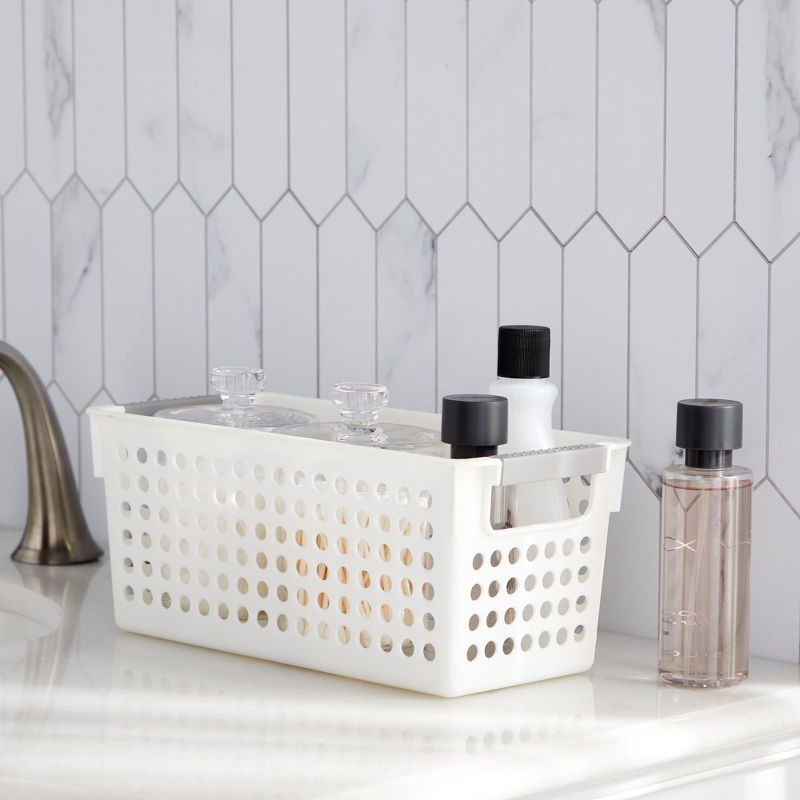 Farmlyn Creek 4 Pack Plastic Baskets for Organizing, Small Bins with Handles for Kitchen, Bathroom, Laundry, Shelf (White, 5 Inches)