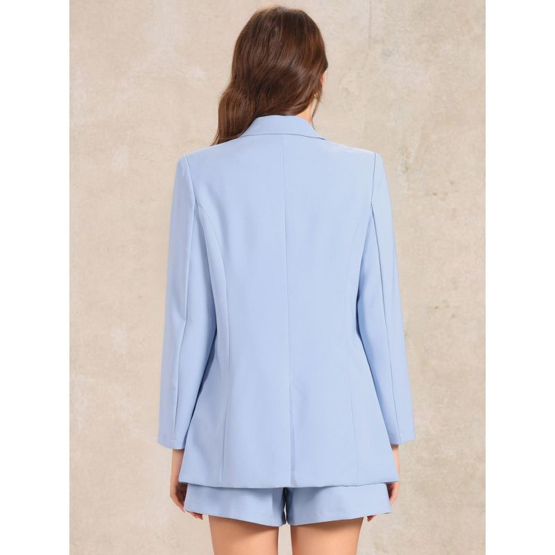 INSPIRE CHIC Women's Long Sleeves Blazer and Short Pants 2-Piece Suit Sets Light Blue X-Small