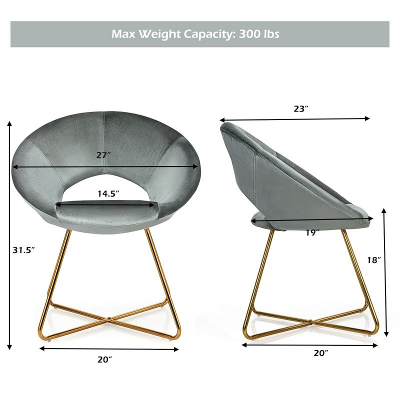 Costway Modern Velvet Accent Chair Upholstered Vanity Chair w/Golden Metal Leg Grey