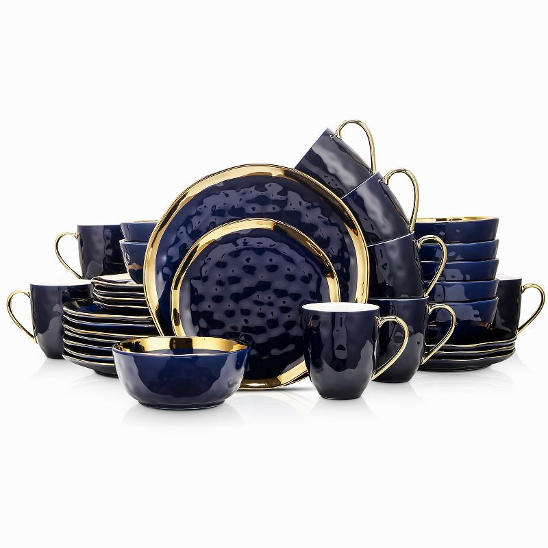 Stone Lain Florian 32-Piece Porcelain Dinnerware Set, Service for 8, Navy Blue