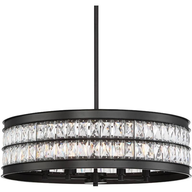 Regency Hill Oil Rubbed Bronze Pendant Chandelier 23 1/2" Wide 6-Light Drum Clear Crystal Dining Room House Foyer Kitchen