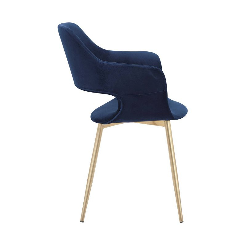 Gigi Velvet Metal Dining Room Chair Blue - Armen Living: Gold Legs, Ergonomic Back, High-Density Foam