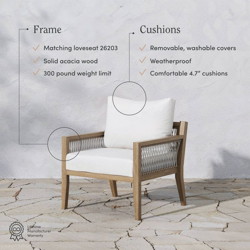 Nathan James 3pc Freya Bohemian Wood Outdoor Patio Conversation Set: Acacia Frame, Removable Cushions