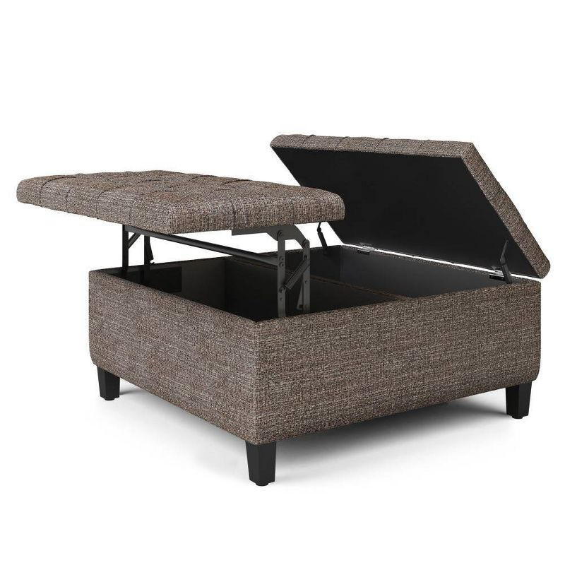 36" Elliot Coffee Table Storage Ottoman Faux Leather Mink Brown - WyndenHall: Tufted, Lift Top Bench