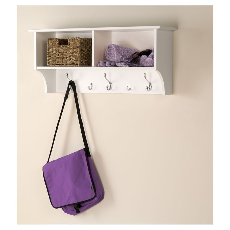 Wide Hanging Entryway Shelf White 36" - Prepac: Wall Organizer with Hooks, Bookshelf Storage