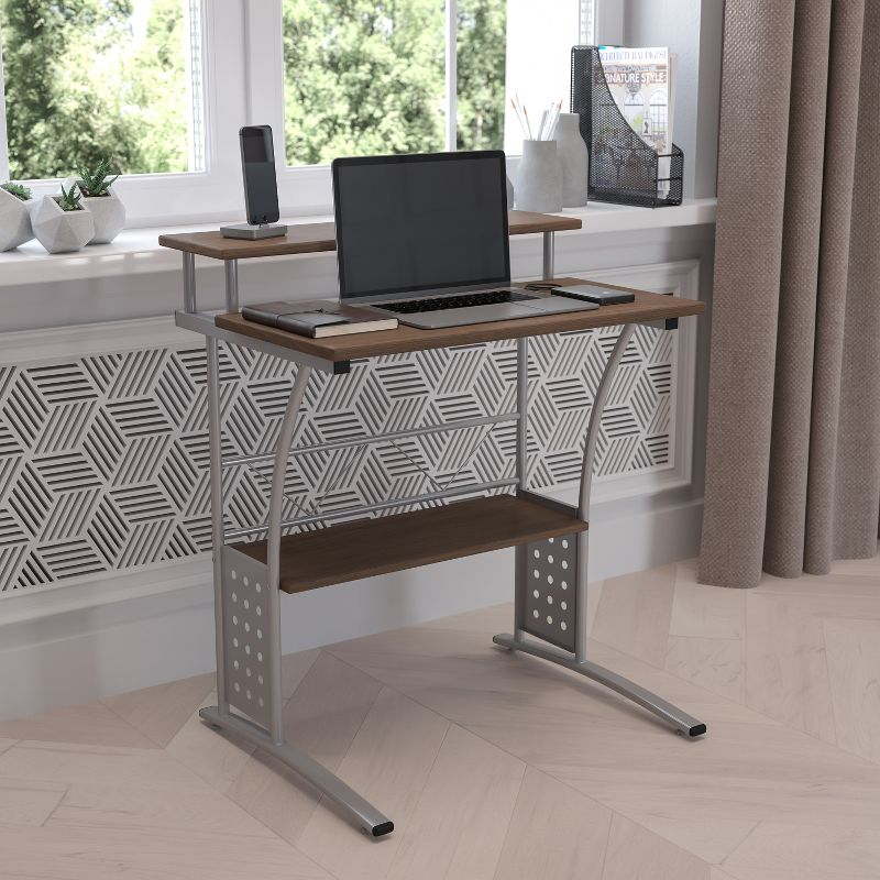 Flash Furniture Clifton Rustic Walnut Computer Desk with Top and Lower Storage Shelves
