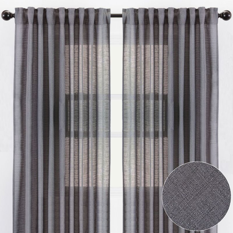 Chanasya 2pk Faux Belgian Flax Semi Sheer Window Curtain Panels - Set of 2 - 52 x 63 Inches Long - Dark Gray