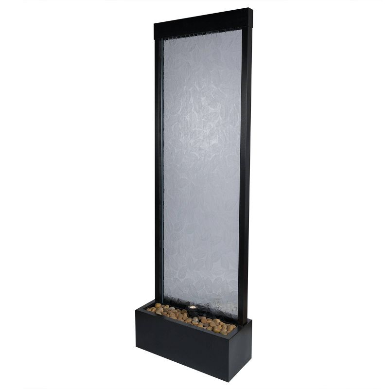 Alpine Corporation 72" Clear Glass Panel with Embossed Leaves Waterfall Fountain: Freestanding, Electric, Indoor/Outdoor Use
