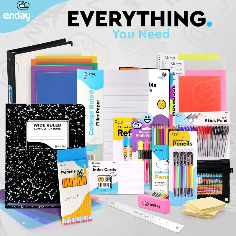 105-Piece School Supplies Kit for High School & College – Binders, Notebooks, Folders, Pens, Pencils, Sticky Notes, Dividers, Ruler, Erasers & More