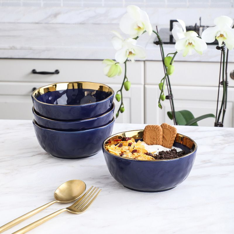 Stone Lain Florian 32-Piece Porcelain Dinnerware Set, Service for 8, Navy Blue