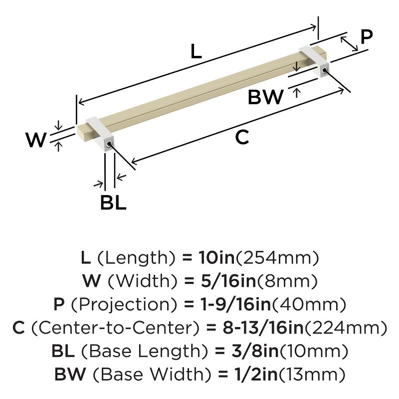 Amerock Mulino 8-13/16 inch (224mm) Center-to-Center Golden Champagne/Polished Chrome Cabinet Pull