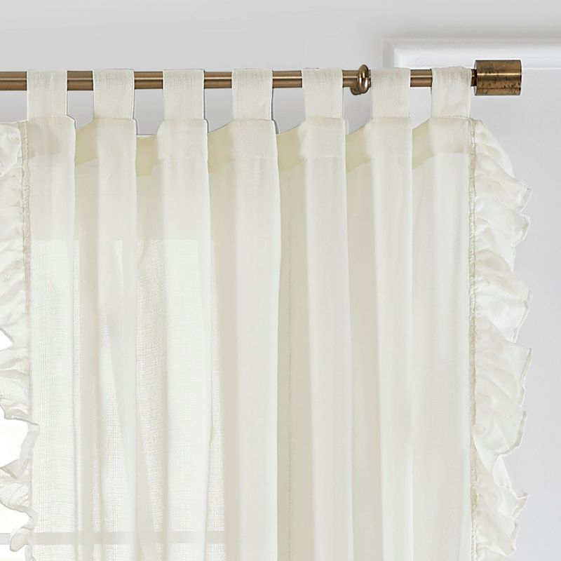 Bella Tab-Top Ruffle Cottagecore Single Sheer Window Curtain Panel - 52" x 95" - Ivory - Elrene Home Fashions