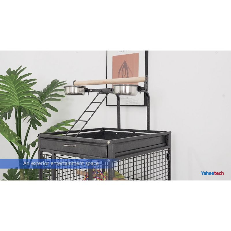 Yaheetech 61.5'' Play Top Parrot Cage Rolling Metal Bird Cage White