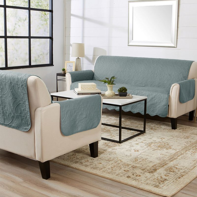 Reversible Quilted Sofa Furniture Protector - Great Bay Home(Recliner, Mirage Gray / Flax)