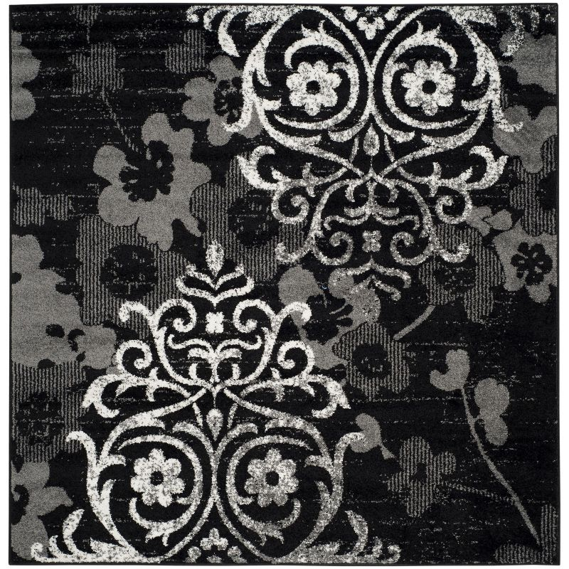 Adirondack ADR114 Machine Made Indoor Area Rug - Black/Silver - 4'x4' - Safavieh