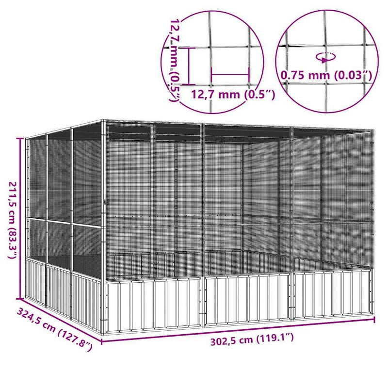 vidaXL Bird Cage Anthracite 119.1"x127.8"x83.3" Galvanized Steel