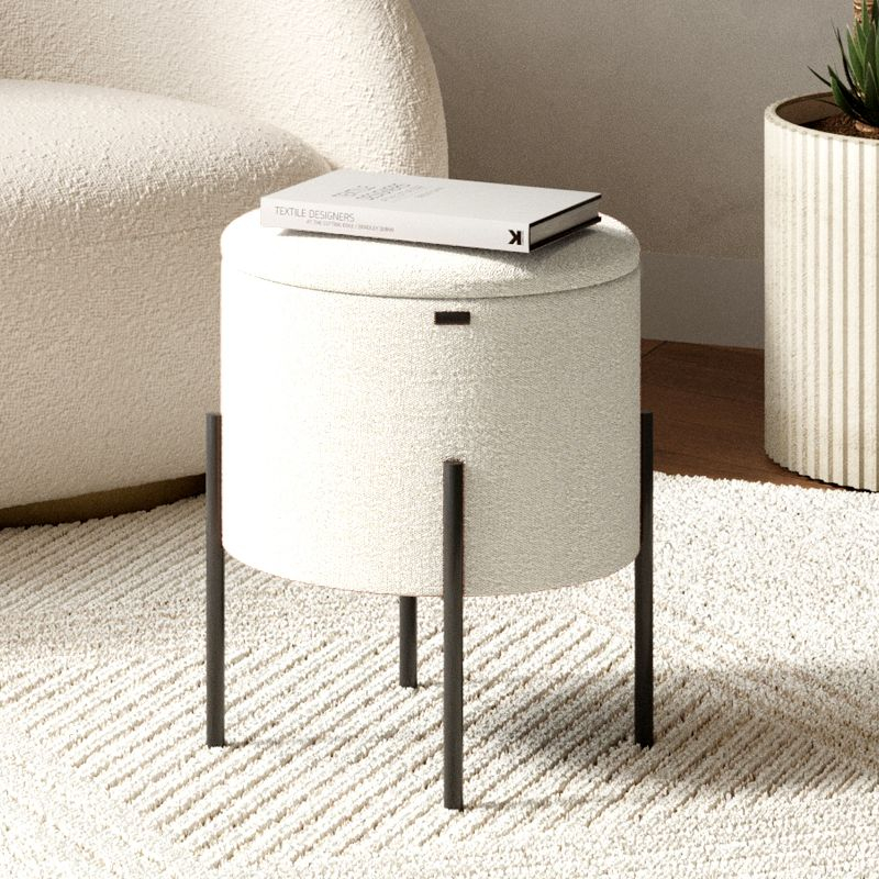 StorageBud Round Ottoman with Storage, Modern Boucle Storage Ottoman, Small Foot Stool Ottoman for Living Room and Bedroom, White