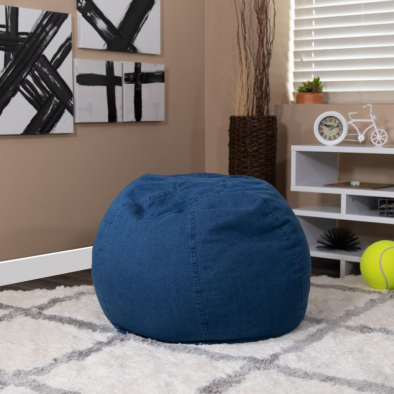 Emma and Oliver Small Denim Refillable Bean Bag Chair for Kids and Teens