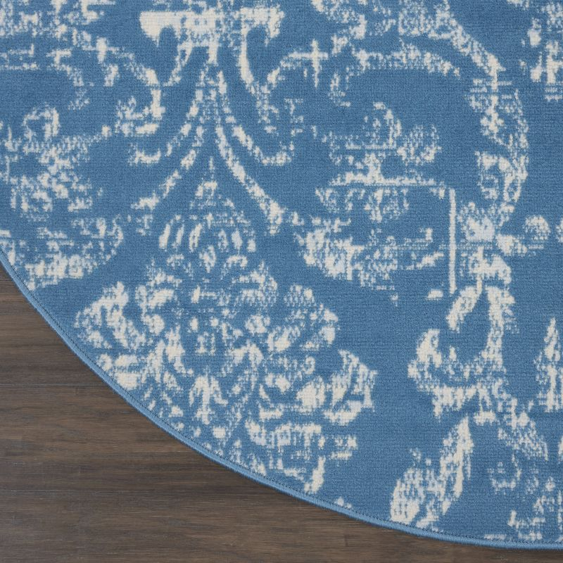 Nourison Jubilant 5'3" x ROUND (5' Round) Blue Area Rug Farmhouse Vintage Damask by Nourison
