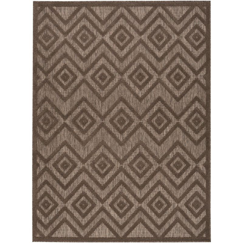 Nourison Versatile Diamond Geometric Flatweave Indoor Outdoor Area Rug Brown 5' x 7'