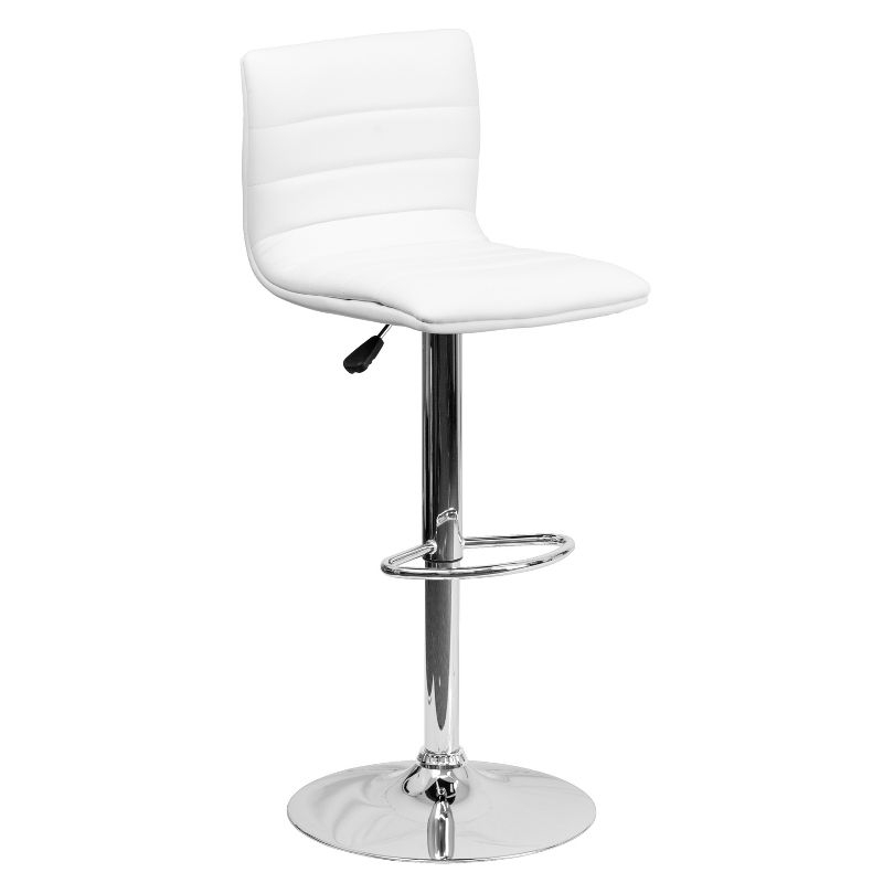 Flash Furniture Modern White Vinyl Adjustable Bar Stool with Back, Counter Height Swivel Stool with Chrome Pedestal Base